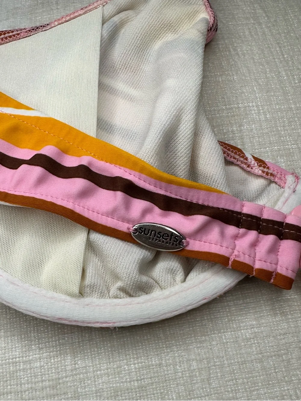 Vintage Pink, Mustard, Brown Striped Bikini Top